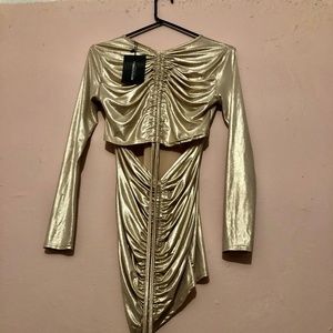 Gold Metallic ruched back detail bodycon dress